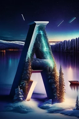 Finland, distinctive features. Northern lights. Finnish architecture. Helsinki. The Finnish letters of the alphabet are scattered in the foreground