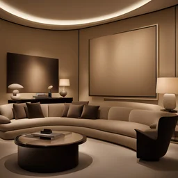 Armani interior in beige tones with an abstract painting on the wall