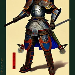 Ukiyo-e Style , Male Samuri in armour, full body