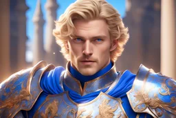 Masterpiece, A Cosmic knight, man, strong, firm, noble, beautiful, blue eyes , blond hair, bright sunday time, grateful, 8k, 4k, Unreal, highly détaillée, intricate, high quality