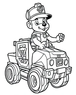 outline art for Paw Patrol Marshall With Fire Truck coloring page, Japanese manga style, cartoon style, cute face, white background sketch style, full body is a must, only use outline, clean line art, no shadow, bold outline