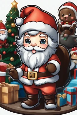 Cute Chibi santa-claus in 8k sticker, style of fairy academia, hug big Chocolate, intricate details, highly detailed, high details, detailed portrait, masterpiece,ultra detailed, ultra quality