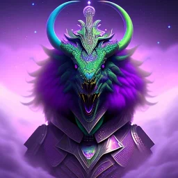 purple mythical creature in galaxy, teal and purple smoke, detailed, realistic, 4k