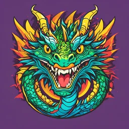 Smiling Dragon logo, pop-art colour, symetric line, straight line vector