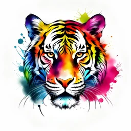 high quality, logo style, Watercolor, powerful colorful Tiger face logo facing forward, monochrome background, by yukisakura, awesome full color
