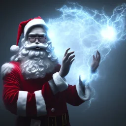 All Black Santa, ghost, wearing high tech mask, white smoke, dark, rage, high definition, ultra 8 k, volumetric lighting, blue fire, fog red rain