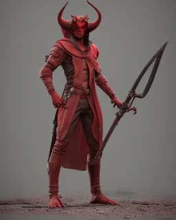 Red Tiefling with demonic broken blood rust sword, hellfire