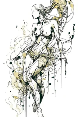 Ink drawing graphics venus excitante figures , line drawing, white background, negative space, splashes of soft colours