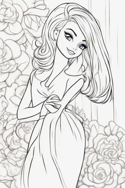 outline art for kids barbie coloring pages with barbie with her friends, no background, sketch style, full body, only use outline, mandala style, clean line art, white background, no shadows and clear and well outlined. should look exactly like barbie