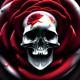 Cracked Skull and red rose, marble texture, dark, fantasy art, shallow depth of field, macro lens, unreal engine 5, ultra detailed,8k, HDR, hyperphotorealistic, bone, set in fire