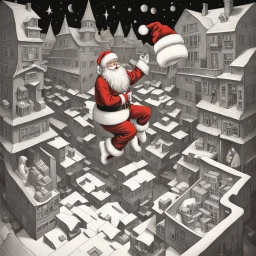 Santa Claus attempting to deliver presents to M. C. Escher