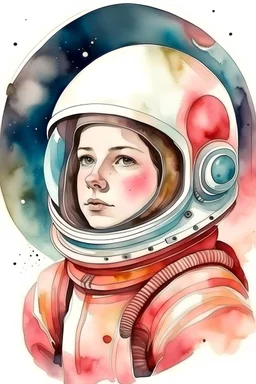 retrato de niña astronauta en acuarela con el estilo de Botero