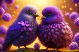 Very fluffy bird couple love, flora, in sparkling sunshine Weight:1 detailed matte painting Weight:0.9 in purple