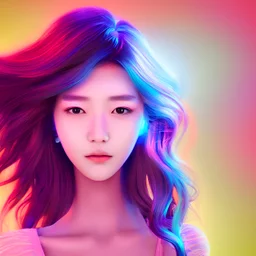 8k 4d realistic beautiful k pop girl with glowing hair illustration