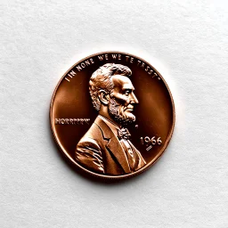 photography of a 1966 Copper Penny but with a zombie that resembles Lincoln, text "1966", text "IN NONE WE TRUST", horror, surreal, dark negative space, macabre