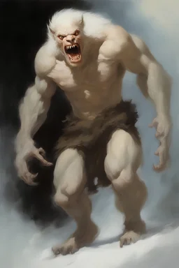 A giant, snarling albino Werewolf - oil painting by Frank Frazetta