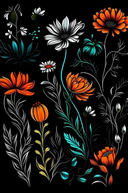 Coloring flowers with black background