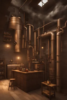 small steampunk brewery in small stone haus