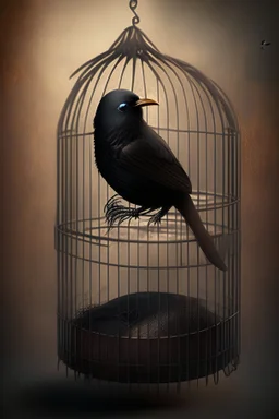 burung yang berwarna coklat hitam dalam kurung burungimaginisasi non realistik