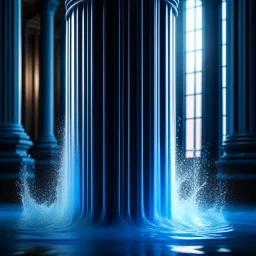 water flowing against a pillar of reason, motion blur, 8k, downlight, soft light, depth of field, photorealism, trending on art station, lotsa detail