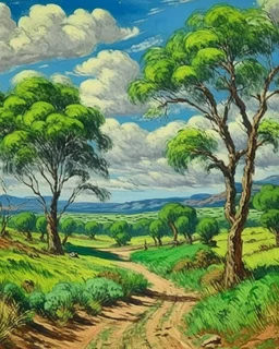Green shrublands near a Karoo painted by Alfred Sisley