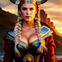 portrait of beautiful busty viking queen painting by Brom ,braids, oil on canvas, cinematic composition, extreme detail,fit full head inside picture,8k