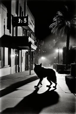 Photograph of a shadowy werewolf prowling a Hollywood movie lot. Grainy, b/w, date approximately 1922.