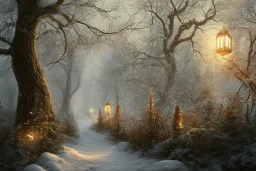 FOREST LANTERN WINTER PATH FALL