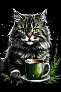 Christmas cat and coffee graphic