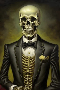 Victorian, skeleton, spooky, creepy, portrait, suit, painting