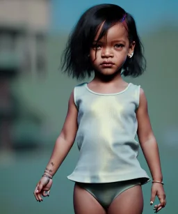 Rihanna toddler, full body, soft skin, dramatic lighting, hyper realistic