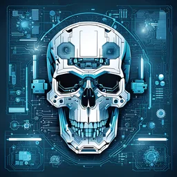 FLAT VECTOR LAYERED IMAGE OF CYBERNETIC SKULL PARTS IN A SCHEMATIC