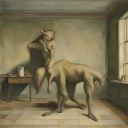 a chimera in a subliminal room, a chimera in a subliminal room, depicted by balthus