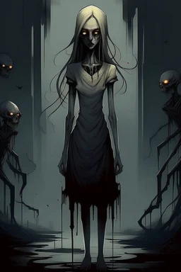 strane tall lady, horror, little nightmare videogames style