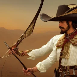 portrait,"Insanely detailed photograph of a male western mustachioed crossbowman", charo detailed, sequenced Sombrero, detailed held dagger, digital painting, artstation, concept art, smooth, sharp focus, illustration, art by artgerm and greg rutkowski and alphonse mucha, 8 k,fantasy, unreal engine