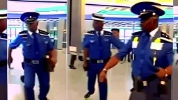 2 security officers force angry plainly dressed male to leave airport lounge