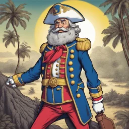 an old Captain Crunch standing in a Captain Morgan pose