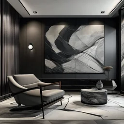 Armani-style interior with an abstract painting on the wall