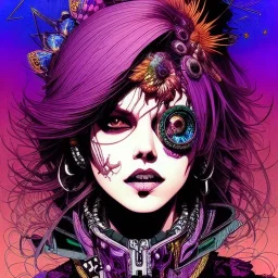 beautiful punk girl, smiling, hyper detailed, hyperdetailed, intricately detailed, purple tones, darkred tones, illustration by <asaf hanuka> <kilian eng> <Yoji Shinkawa>,