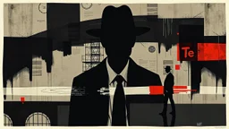 the Detective, noir, abstract surrealism, minimal, collage, conceptual art, dark