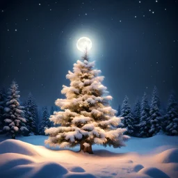 новый год, ели, пушистый снег, яркие звёзды, огни, снег, лунная ночь, стильная картинка