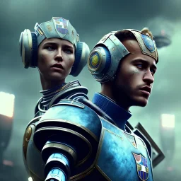 portrait,neymar robot, wearing valkyria, post-apocalyptic in a football stadium, realistic, intriacte detail, sci-fi fantasy style, volumetric lighting, particales,highly detailed,cinamatic, deep colours,8k