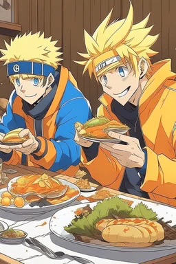 Naruto eating a steak with homelander