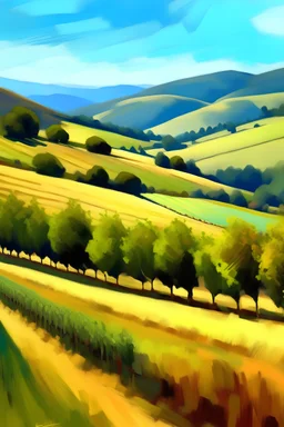 napa vineyard with rolling hills impressionistic