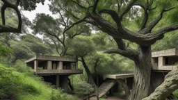 Nestled among centuries-old trees, stands a house whose brutalist design blends into the landscape, a tribute to the unrelenting beauty of the primitive.