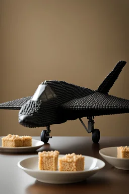 Stealth bomber made of rice crispy treats, photorealistic