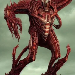 hybrid kaiju between alien xenomorph of ridley Scott and iron man