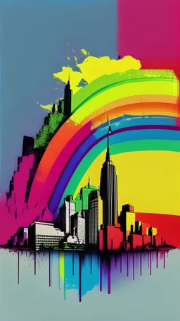 Skyline rainbow pop art style