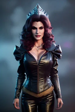 Lisa Ann as evil queen in leather, cleavage, angry, stern look, unreal 5, octane render,cinema4d, dynamic lighting, dramatic lighting, 4k, redshift render, highly detailed, hyper realistic