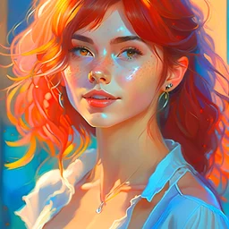 portrait Anime european woman cute-fine-face, painting style, pretty face, realistic shaded Perfect face, fine details. realistic shaded lighting by Ilya Kuvshinov Giuseppe Dangelico Pino and Michael Garmash and Rob Rey, IAMAG premiere, WLOP matte print, cute freckles, masterpiece